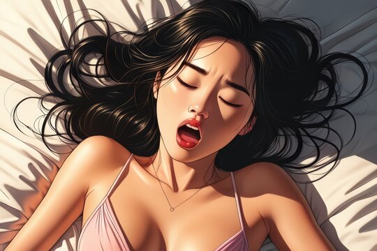 sensual sexy young Asian woman getting sexual pleasure, orgasm in bed. erotic, sex, masturbation