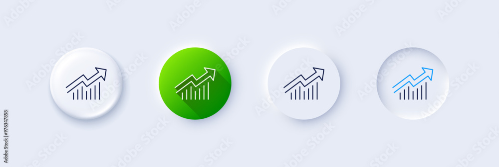 Poster chart line icon. neumorphic, green gradient, 3d pin buttons. report graph or sales growth sign. anal
