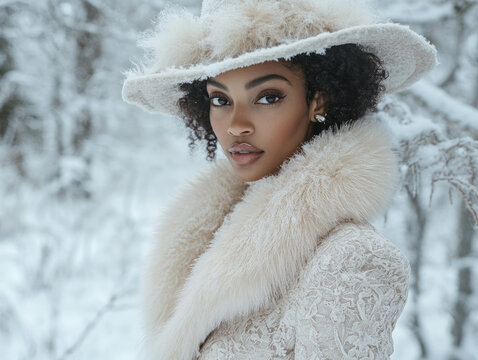 Elegant woman in winter fashion outdoors
