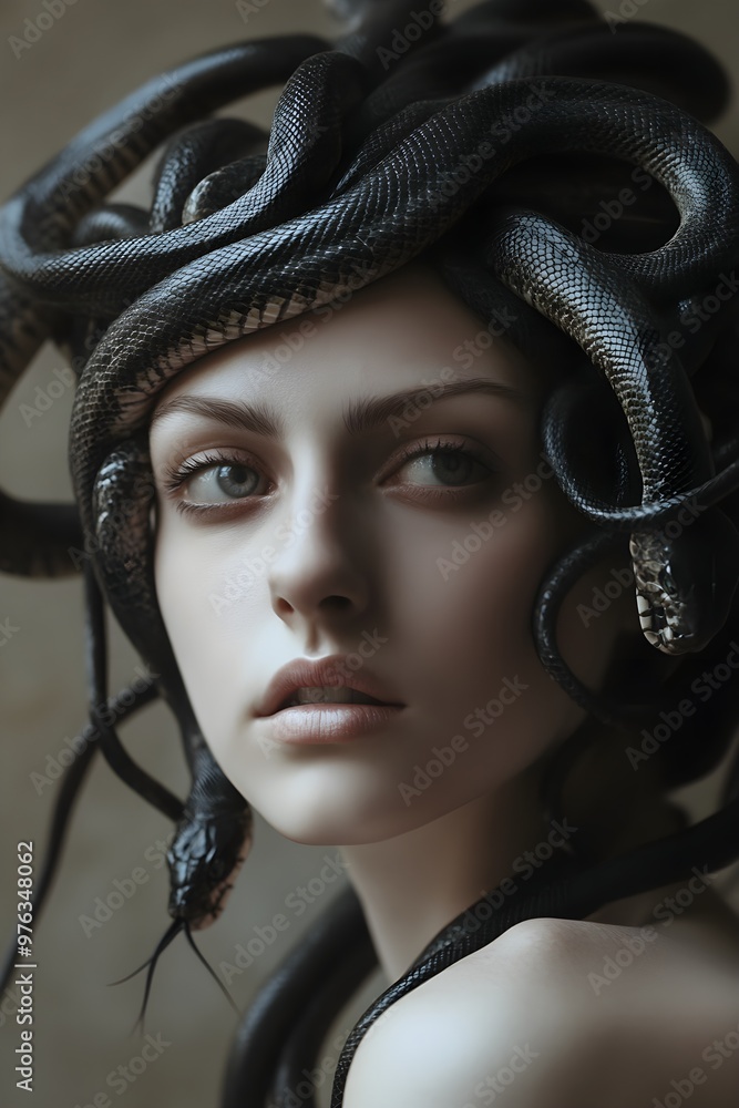 Wall mural portrait of medusa with snake hair