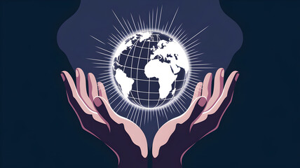 Obraz premium Two Hands with a Glowing Globe Illustration