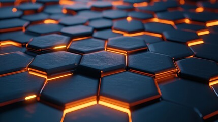 Obraz premium A high-tech grid of glowing hexagons creates a digital atmosphere on a dark backdrop