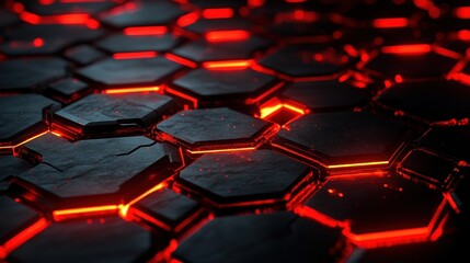 Obraz premium Glowing hexagon grid creates a high-tech atmosphere, ideal for software or cyber security themes