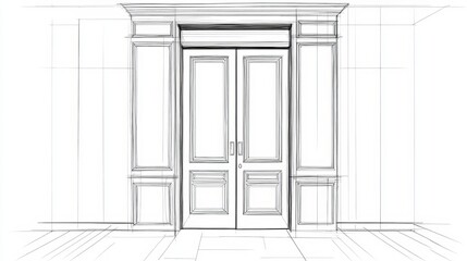 Architectural drawing of a closed door showing the design lines of the door leaf