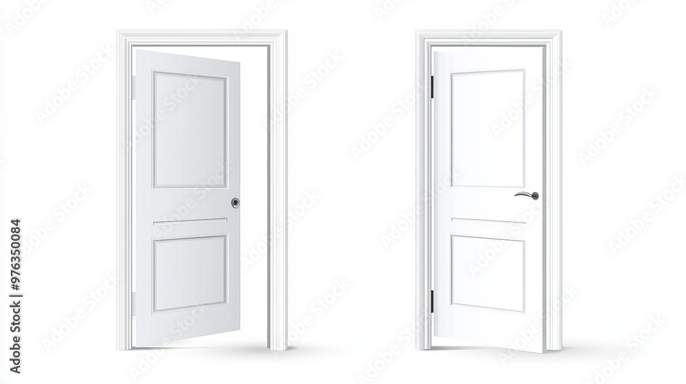 Poster creative vector illustration of open and closed doors depicting realistic entrances and white doorwa