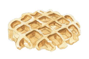 One round waffle isolated on white background. Watercolor hand drawn illustration