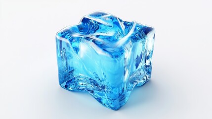 Fototapeta premium Blue ice cube isolated on a white background in a 3D illustration