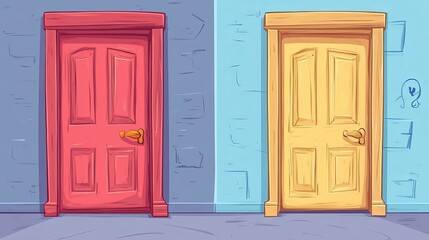 Obraz premium Cartoon vector illustration of open and closed doors