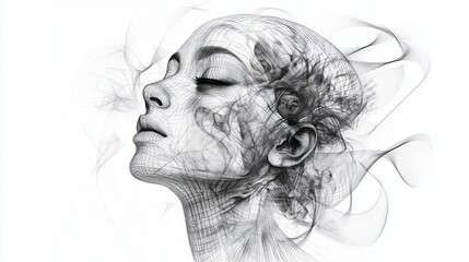 Fototapeta premium A captivating and stunning portrait that thoughtfully blends beauty with abstraction, capturing a sense of tranquility and introspection, ultimately creating a truly serene atmosphere