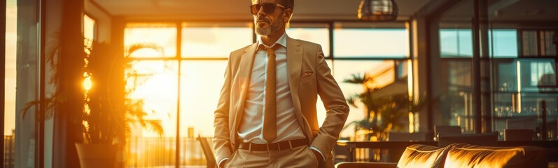 Man standing in a room with a tie and glasses