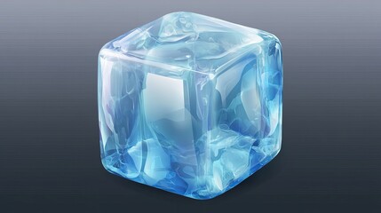 Realistic 3D vector illustration of a blue solid ice cube isolated on a transparent background