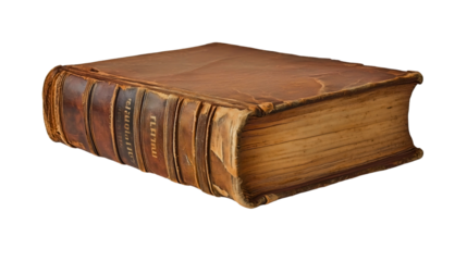 A very old, rustic book that has started to fall apart, transparent, with ancient covers and yellowed pages.