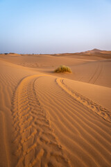 Off-Road Vehicle Silhouette on Erg Chebbi Dunes at Sunrise