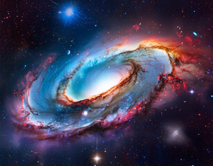 Breathtaking cosmic vista filled with galaxies, nebulae in vibrant colors and stars twinkling in the vastness of space.