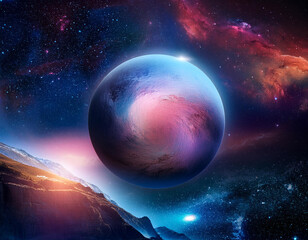 Obraz premium Breathtaking cosmic vista filled with galaxies, nebulae in vibrant colors and stars twinkling in the vastness of space.