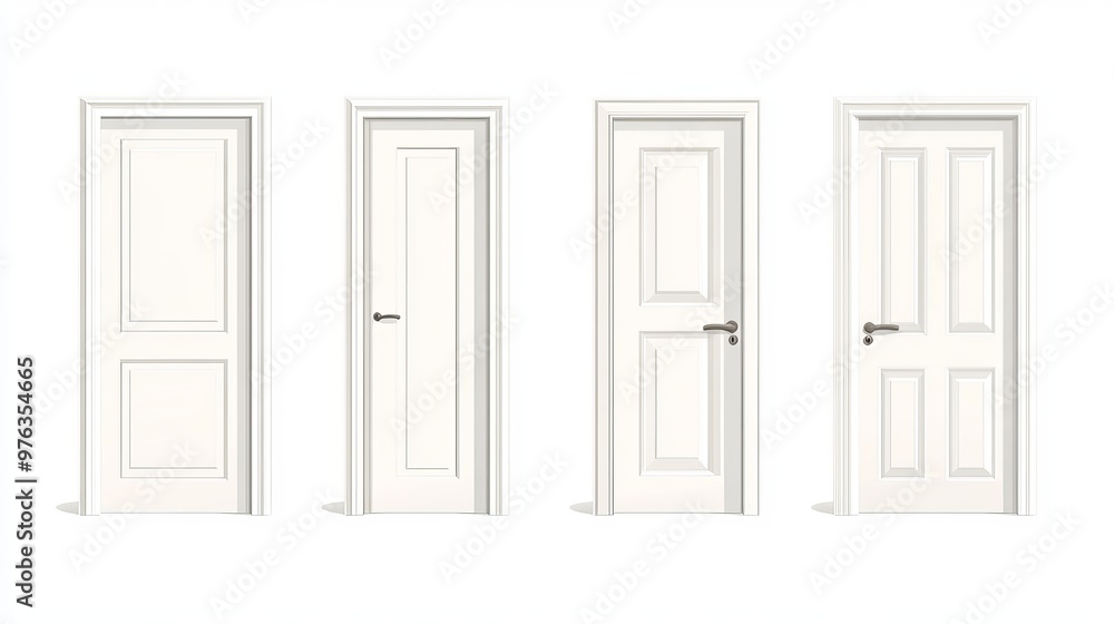 Poster vector illustration of a set of front doors shown both opened and closed isolated for design purpose