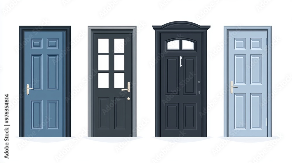 Poster vector illustration of a set of front doors shown both opened and closed isolated for design purpose