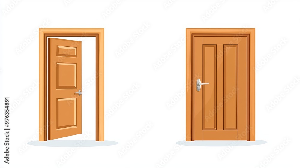 Poster vector illustration of doors both closed and open designed in a flat style and isolated on a white b