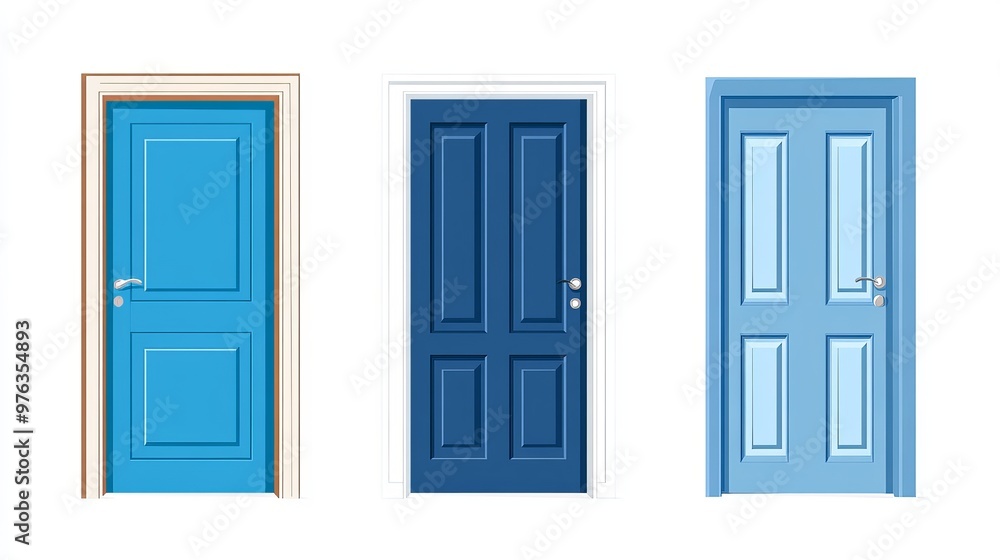 Poster vector illustration of doors both closed and open designed in a flat style and isolated on a white b