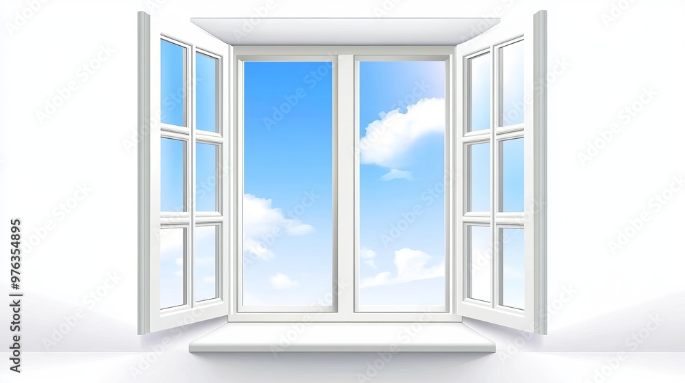 Poster vector illustration of an open window isolated on a white background