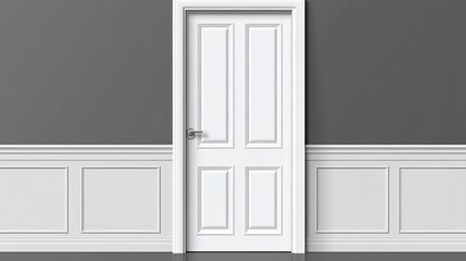 Vector illustration of a white closed door with a frame isolated against a background