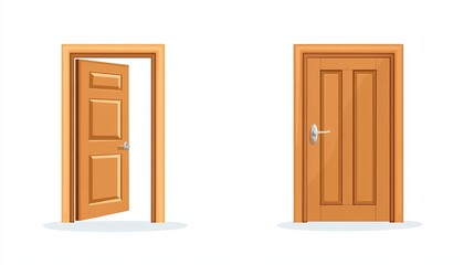 Vector illustration of doors both closed and open designed in a flat style and isolated on a white background