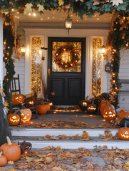 Obraz premium Door with christmas tree and decorations