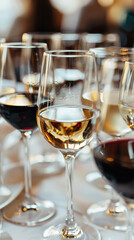 Naklejka premium Wine tasting experience with red and white wines in an elegant setting
