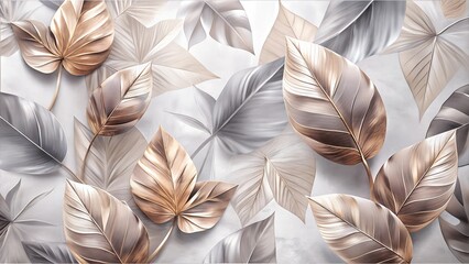 Stylish leaf pattern design in rose gold and silver tones on a soft background