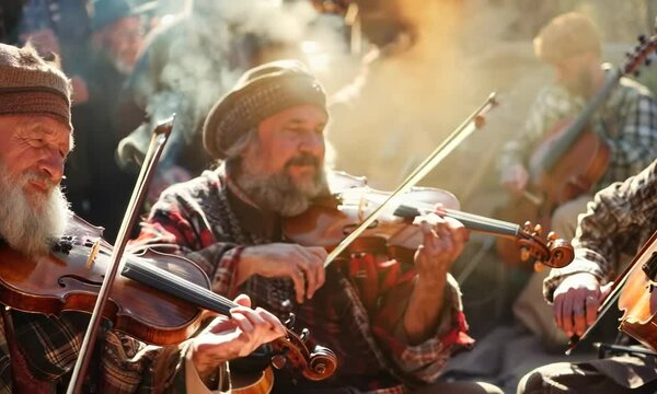 Folk musicians playing traditional instruments, Video