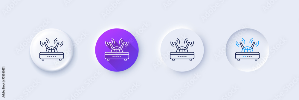 Poster wifi router line icon. neumorphic, purple gradient, 3d pin buttons. computer component sign. interne