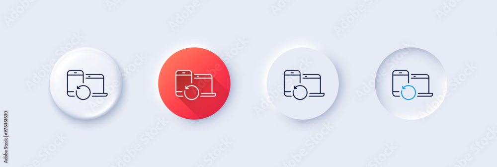 Poster recovery devices line icon. neumorphic, red gradient, 3d pin buttons. backup data sign. restore info