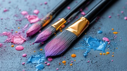 Fototapeta premium Vibrant Paintbrushes with Colorful Paints in Artistic Splashes