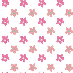 Seamless pattern of simple flowers and plant elements. Vector illustration in cartoon style.