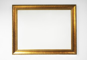 mock up antique rectangular wooden golden painting frame. transparent PNG. old horizontal wood...
