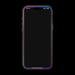 Front view mobile phone mockup with black blank screen isolated on dark background. 3d realistic vector smartphone illustration	