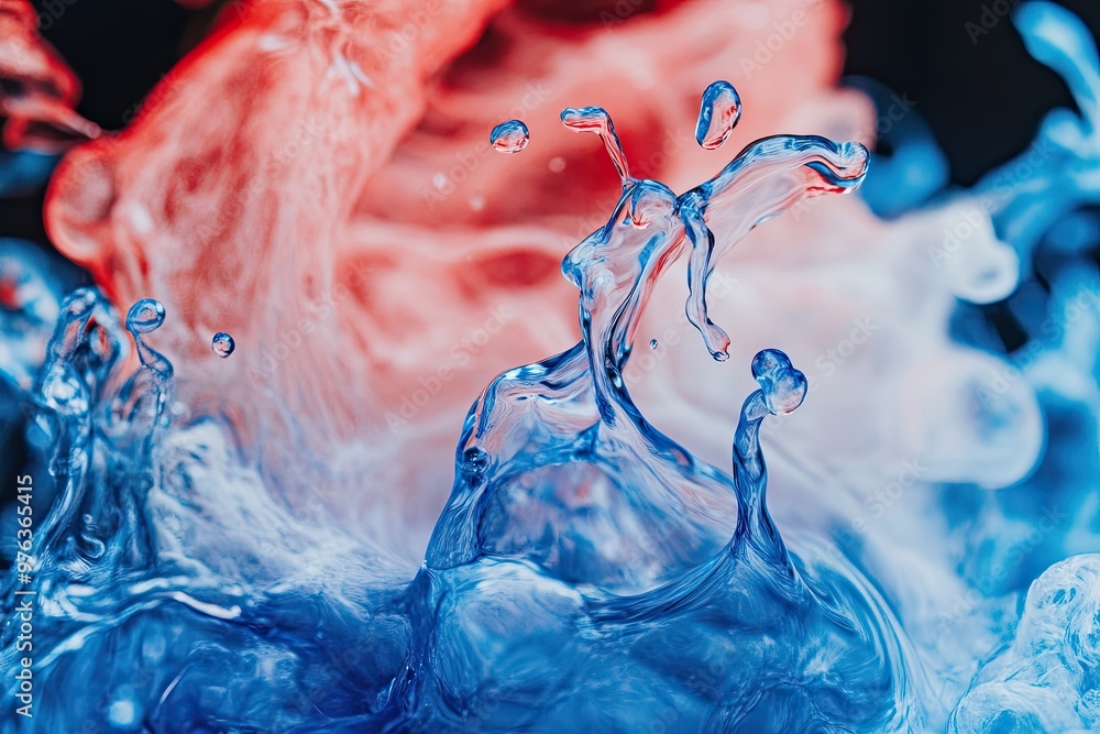 Aufkleber vibrant splashes of red and blue water creating abstract patterns in motion