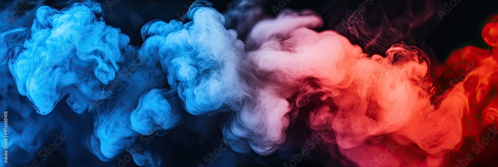 Poster colorful swirls of smoke in blue and red create a mesmerizing abstract display on a dark background