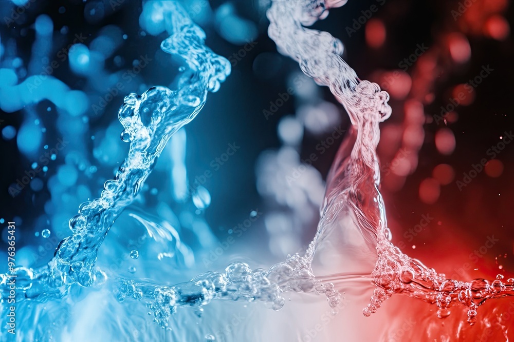 Poster Abstract Display of Blue and Red Water Streams Creating Dynamic Patterns at Night