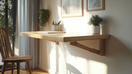 A versatile, multi-functional desk that folds down against the wall in a home office