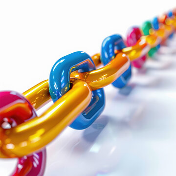 chain colorful closeup links metal connection strength unity rainbow shiny vibrant 3d isolated metallic abstract design background bright illustration interlocked 