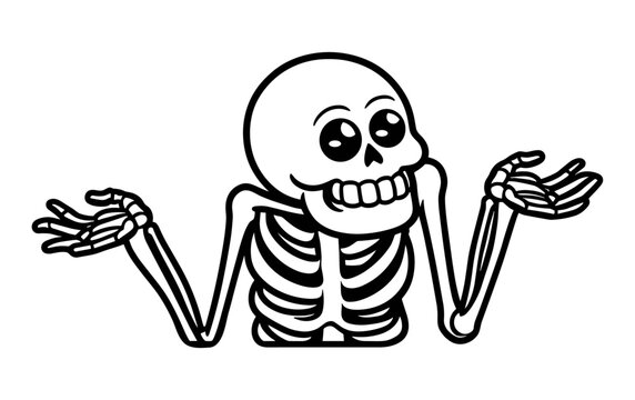 funny smiling skeleton shrugging shoulders, Halloween sketch