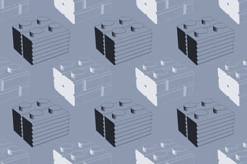 White and black inking blocks on gray seamless pattern