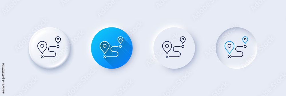 Poster journey line icon. neumorphic, blue gradient, 3d pin buttons. road path sign. route map distance sym
