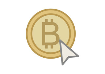 Moneda dorada de bitcoin con cursor o flecha