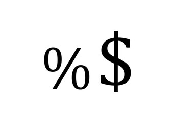 Icono negro de porcentaje y s&iacute;mbolo de d&oacute;lar