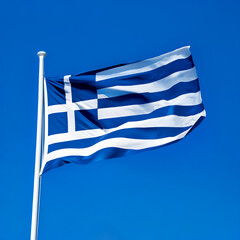 Obraz premium Flag of Greece waving under a blue sky