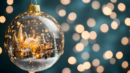 Christmas Ornament with Winter Village and Lights