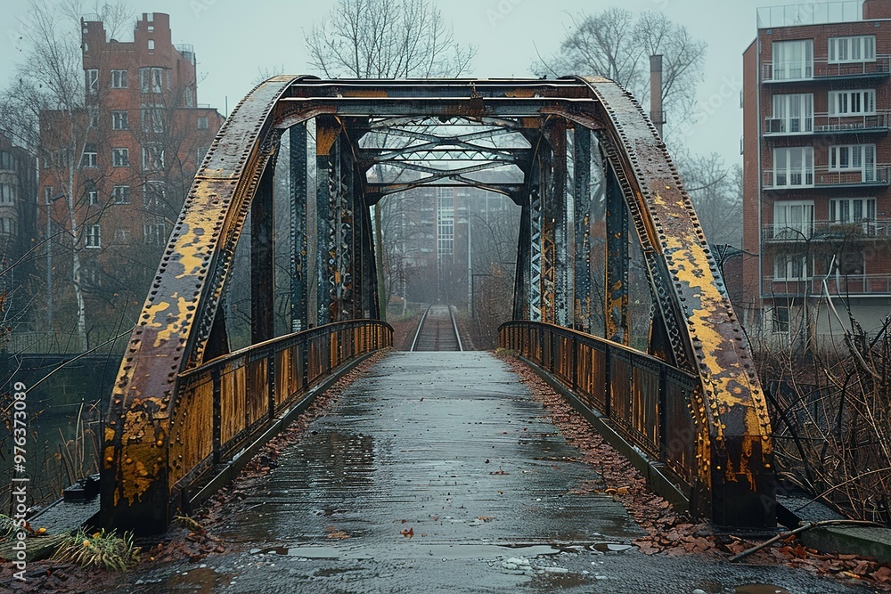 Poster a bridge with a lot of rust on it