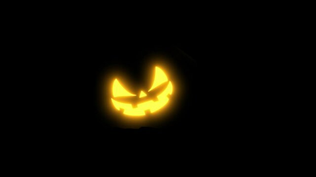 Jack o' lantern pumpkin with wide flaming eyes on a black background looping